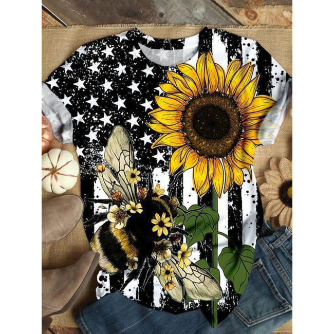Sunflower and Bee Casual T-Shirt: Effortless Fashion Inspired by Nature